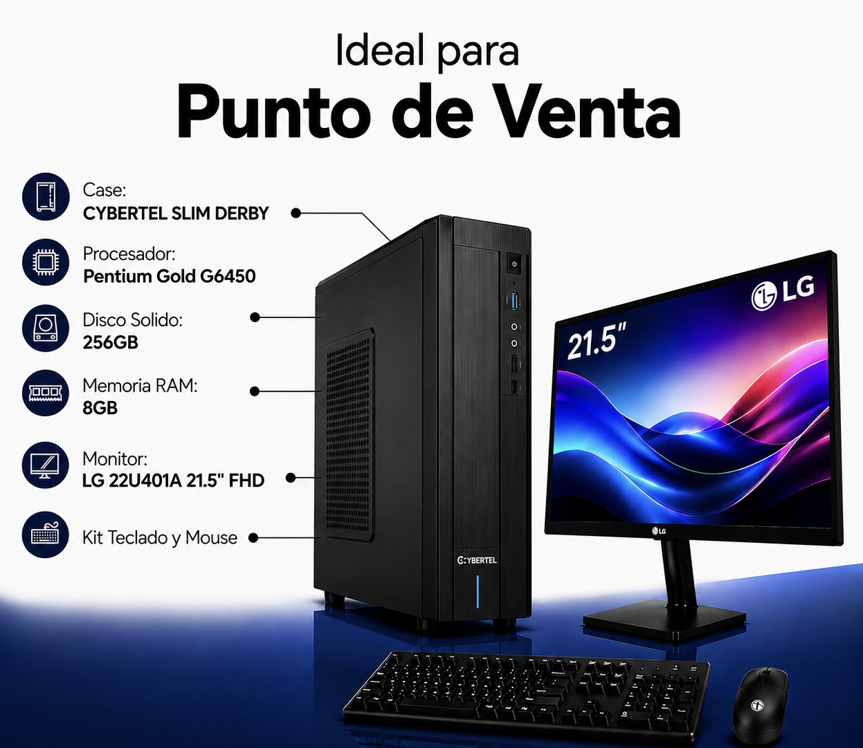 IMG_0793 PC CYBERTEL DERBY INTEL PENTIUM 8GB RAM, 256GB SSD, TECL+MOUSE, MONITOR 21.5'' - Imagen 1